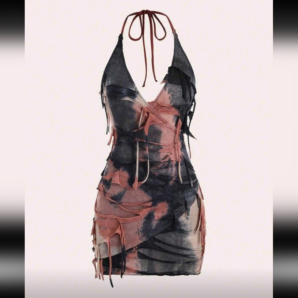 Sexy Black and Pink Halter Dress